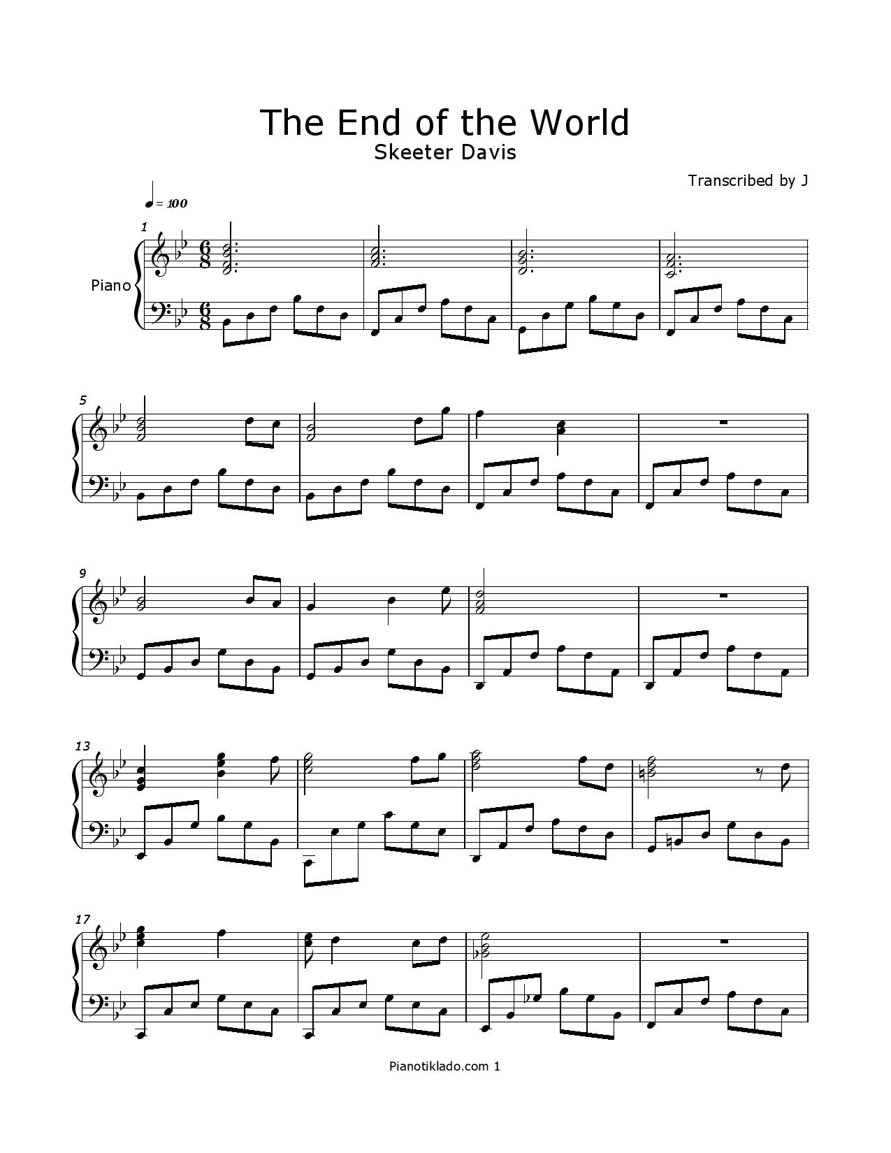 the end of the world skeeter davis piano sheet music